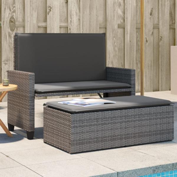 vidaXL Gartenbank mit Kissen und Hocker Grau Poly Rattan 368409