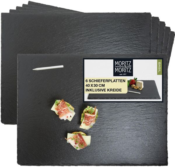 Moritz & Moritz Servierplatte Schieferplatte - Schieferset Thyme, Schiefer, 6er Set, 40 x 30 cm