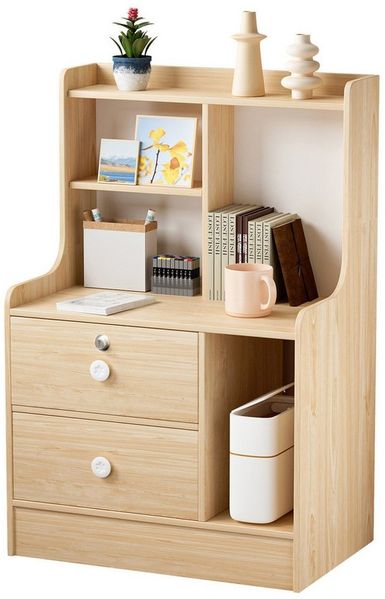 Rutaqian Beistelltisch Beistelltisch Holz, Nachttisch Nightstand Side Table Couchtisch (Endtisch mit 2 Schubladen und offenen Ablageflächen), für Wohnzimmer Balkon Schlafzimmer Büro 47×30×70cm