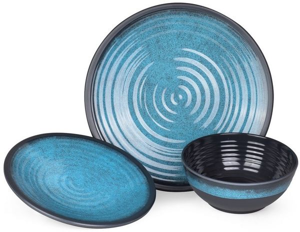 Moritz Geschirr-Set Camping Geschirr Stone Blue 3-teilig, Melamin, 3 tlg, Geschirrset Campinggeschirr Picknick Geschirr Bootsgeschirr