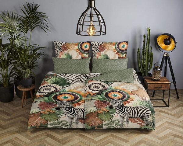 hip Wendebettwäsche Janay, Satin, 2 teilig, Satin, Reißverschluss, Wendeoptik, Mandala, Zebra, grün