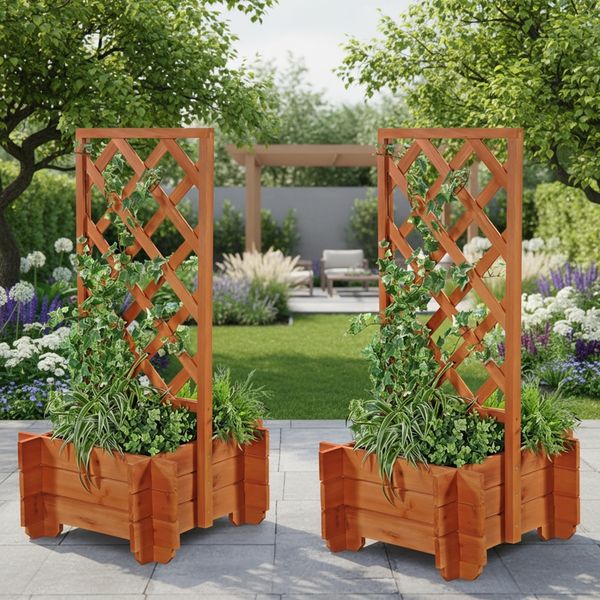 2x Rosenbogen + Pflanzkübel Pergola Spalier Blumenkübel Rankhilfe Torbogen Holz