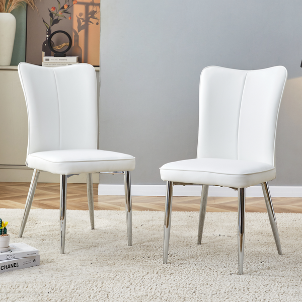 2 weiß designte moderne Esszimmerstühle,in mehreren Farben erhältlich 89 cm hoch silberfarbene Metallbeine geeignet für Büro Restaurant usw,PU,weiß,