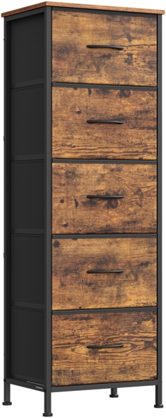 SONGMICS Kommode, Schrank, 5 Stoffschubladen, für Schlafzimmer, Flur, Wohnzimmer, braun-schwarz