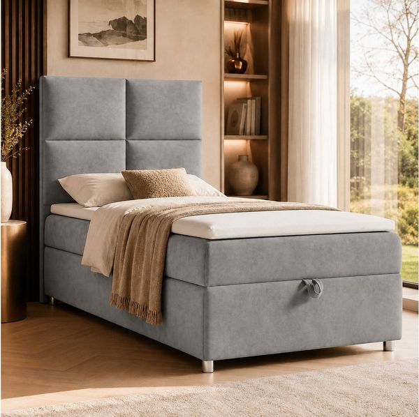 Best for Home Boxspringbett K2 SINGLE mit Bettkasten, Bonellmatratze & Komfort-Topper H3 (Einzelbett, Hotelbett, Polsterbett gepolstertes Kopfteil, Jugendbett, Kinderbett versch. Größen, 70x200 80x200 90x200 100x200 cm), verschiedene Liefermöglichkeite...