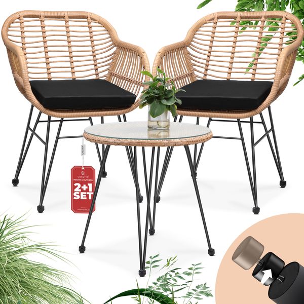 Casaria 'BALI ' Balkonset, 3-tlg, Wetterfest, Polyrattan, pulverbeschichteter Stahl, Rattan Look