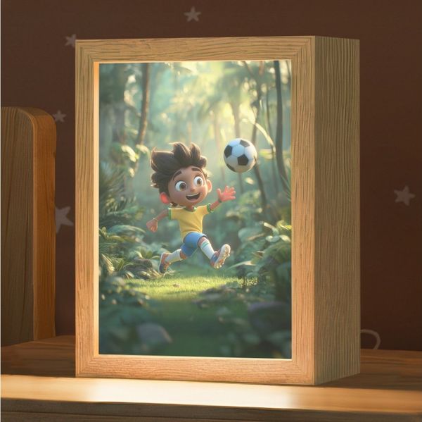 OnlyWow Nachttischlampe Lightbox Junge - Fußball - Wald - Jungen, Dimmbar, Farbwechsel, LED, Warmweiß, Kaltweiß, Neutralweiß Einstellbar, Kinderzimmer, Babyzimmer, Dimmbar, mit Kabel, Nachtlampe, LED