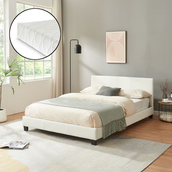 Kunstlederbett Albacete mit Matratze Kunstleder 140x200 cm Weiß Corium
