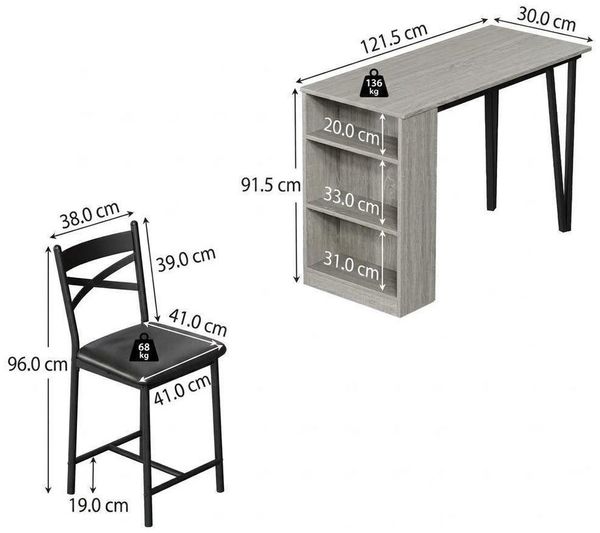 GarveeMore Essgruppe Esstisch Klappbar mit 2 Stühlen für Küche & Esszimmer, Bartisch,Ktichen Tisch mit 2 Gepolsterter Sitz und 3 Ablagen