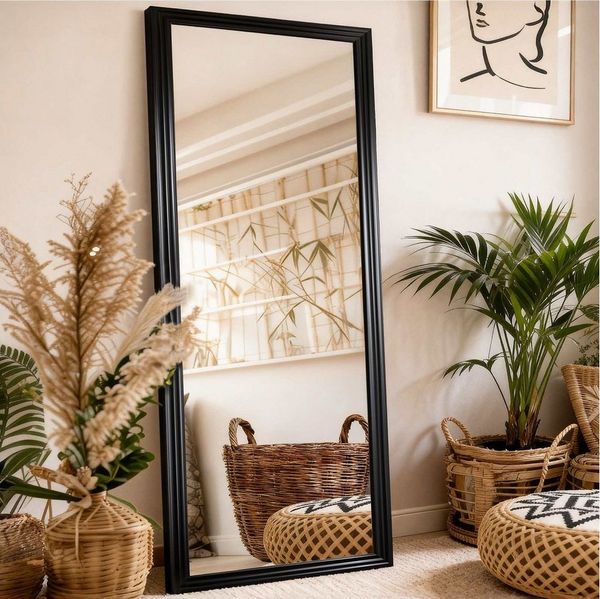 BBWL Ganzkörperspiegel Quadratischer Holzrahmen Ganzkörperspiegel 160x50 cm, Hochwertiges Spiegelglas HD Reflektion Stabile Verpackung Vielseitig