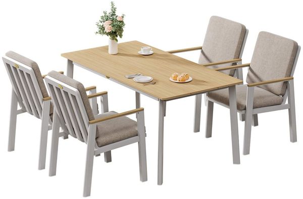 MeXo Gartenlounge-Set Aluminium Gartenmöbel Set, (150 x 80 cm Gartentisch, 5-tlg, mit 4 Stühlen), wetterfeste Essgruppe für Terrasse Balkon Garten
