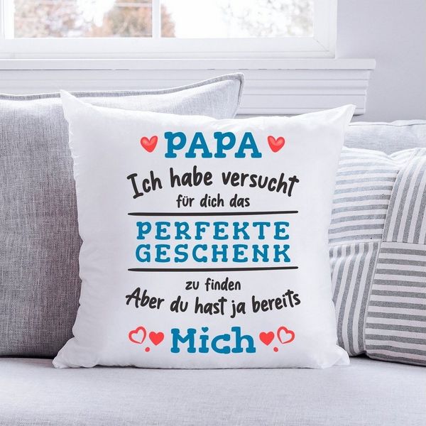 GRAVURZEILE Zierkissen mit Spruch - Das Perfekte Geschenk - Für Familie & Freunde -, starke Farben ohne verblassen - Papa - ohne Füllung