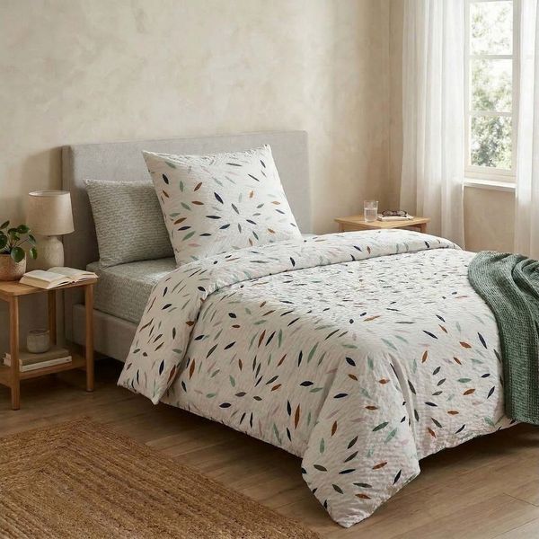 Casa Colori Bettwäsche Seersucker Bettwäsche 135x200 Weiß mit buntem Muster 100% Baumwolle, Seersucker, 3 teilig, gemustert