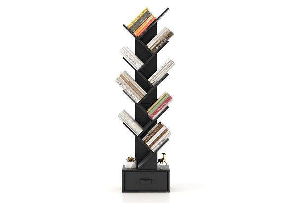 COSTWAY Bücherregal, 8-stöckig, mit Schublade, Baumform, 38x21,5x149,5cm