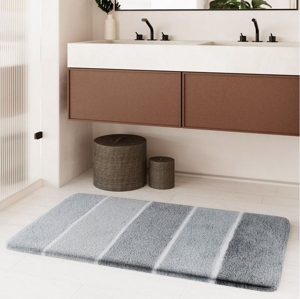 Homie Living Badematte Rio Marina, Höhe 30 mm, rutschhemmend beschichtet, schnell trocknend, fußbodenheizungsgeeignet, Polyester, rechteckig, flauschiger Badteppich, modern gestreift, waschbar, Badezimmerteppich
