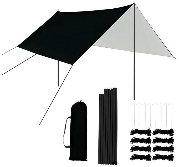 AKKEE Sonnensegel Sonnenschutz für Camping im Freien, 3-4 Personen, 3x3 m, mit Stangen