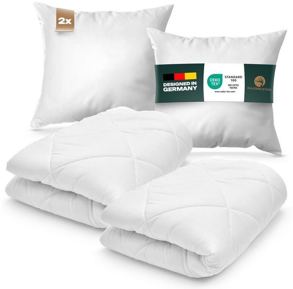 Waidmeister Microfaserbettdecke + Microfaserkissen 4-Jahreszeiten Bettenset 4tlg 135/155 x 200/220 cm + 80x80 cm, Füllung: 100% Polyester, Decke ist 2 Teilig zum Knöpfen