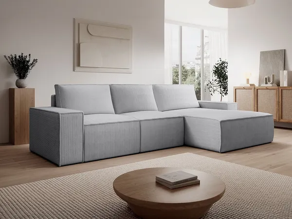 Vente-unique - AMELIA Sofa SamtStoff Grau - B 167 cm x H 85 cm x L 297 cm