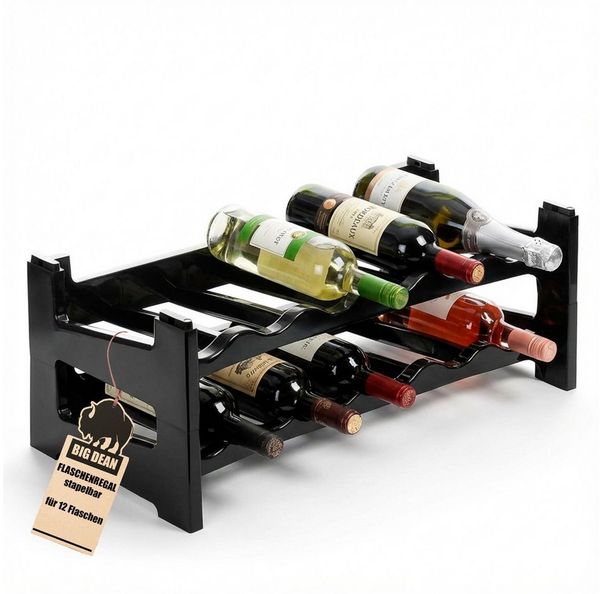 BigDean Flaschenregal Flaschenregal stapelbar für 12 Flaschen Weinregal, Set 2-tlg, Modular, Erweiterbar, Werkzeugfrei, Robust, Standsicher
