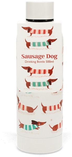 Rex London Isolierflasche Sausage Dog - Dackel Motiv für 500ml, Edelstahlflasche mit 3D-Prägeeffekt