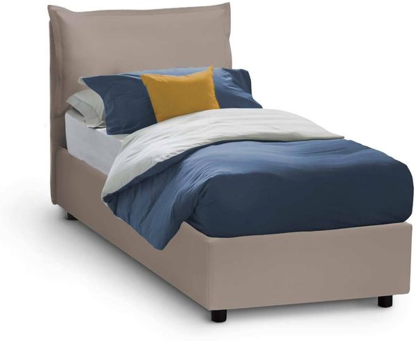 Dmora Einzelbett Assoreta, Bettkasten mit Kunstlederbezug, 100 % Made in Italy, Öffnung vorne, inklusive Matratze 90 x 200 cm, Taupe