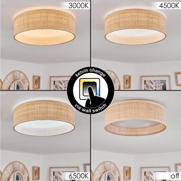 hofstein Deckenleuchte dimmbare Deckenlampe aus Rattan/Kunststoff in Natur/Weiß, LED fest integriert, 3000 Kelvin, über herkömmlichen Lichtschalter dimmbar, LED 24 Watt, 3100 Lumen