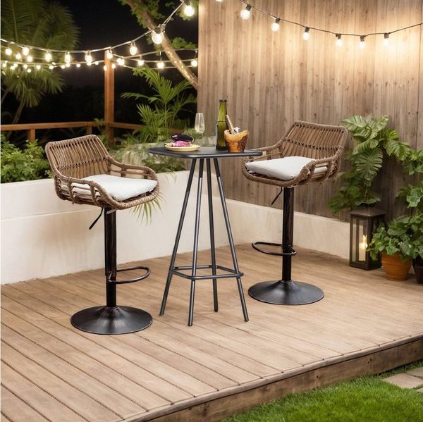 LVHOM Barhocker Rattan 360° drehbar Bistrostuhl/Barstuhl/Drehstuhl/Besucherstuhl (höhenverstellbar mit Fußstütze & Retro-Charme, Infoor&Outdoor), Küchen, Esszimmer, Garten, Balkon, Schwimmbad, Bistro