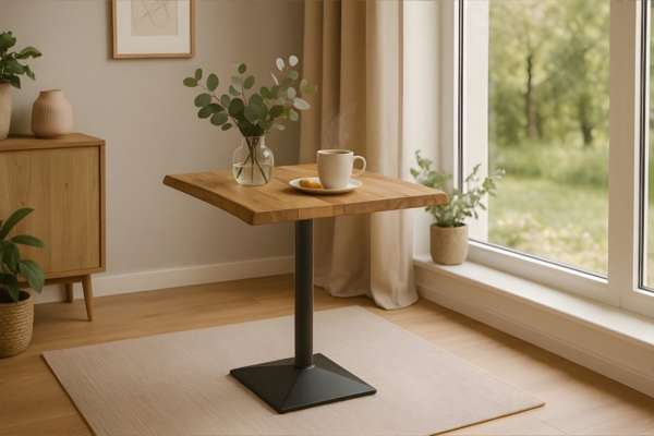 SAM® Bistrotisch Ingmar, massives Akazien- oder Mangoholz, Baumkante, Säulengestell aus Metall