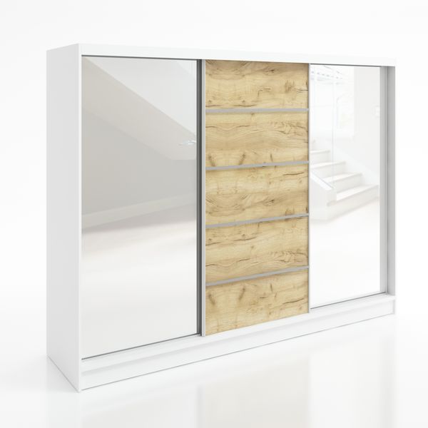 A&J MöbelLand Schwebetürenschrank TOP, 3-türig Schrank 200 cm mit Schubladen und Spiegel Bild 2