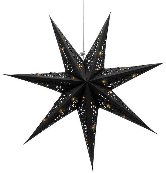 Spetebo LED Stern Deko Leuchte Weihnachtsstern aus Papier in schwarz, Hägend, LED fest integriert, warm weiß, zum aufhängen