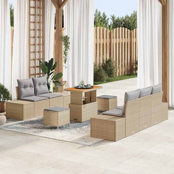vidaXL Gartensofa-set mit Kissen 8 pcs Beige Poly-Rattan 3362732