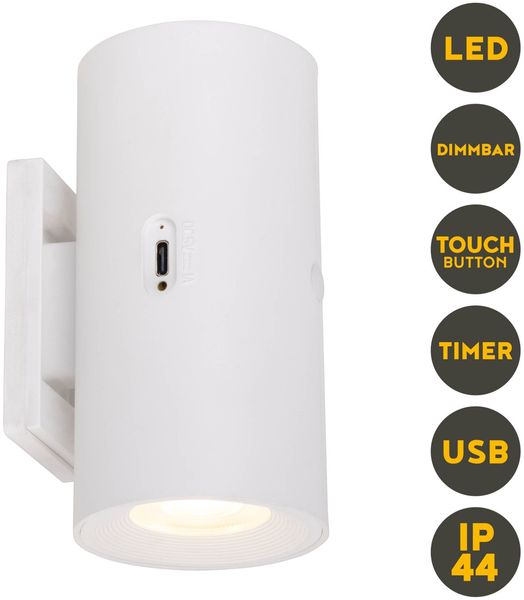 Light & More LED Akku-/Außenwandleuchte Bulk weiß
