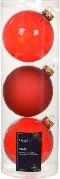 Kaemingk Weihnachtsbaumkugel, Weihnachtskugeln Glas 10cm 3er Set - Weihnachtsrot transparent
