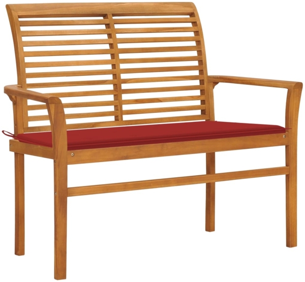 vidaXL Gartenbank mit Roter Auflage 112 cm Massivholz Teak 3062655