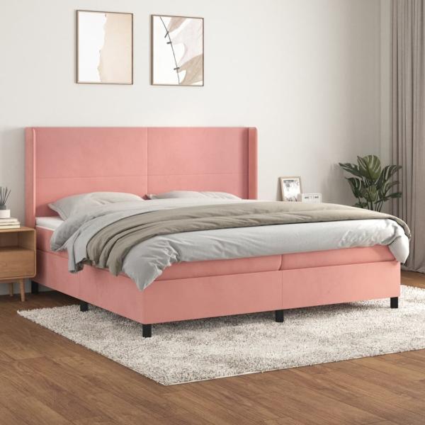 vidaXL Boxspringbett mit Matratze Rosa 200x200 cm Samt, Härtegrad: H2 [3132584]