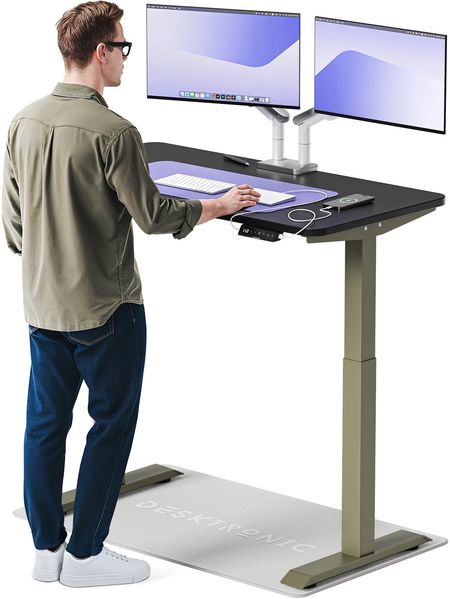 Desktronic HomeOne Elektrisch höhenverstellbarer Schreibtisch 120x60cm Grün/Schwarz mit Memory-Funktion, Anti-Kollisions Technologie, USB-A und USB-C-Ladeanschlüssen