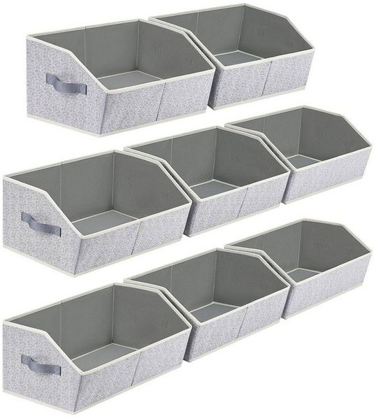 BlingBin Aufbewahrungsbox Faltbare Aufbewahrungskorb, Aufbewahrungskiste mit Griff, Küchen Körbe (8er Set, 8 St, Produktabmessungen: 42 × 28 × 20 cm, Material: Vliesstoff), Kleiderschrank Organizer für Kleidung, Würfelregal, Spielzeug, Grau