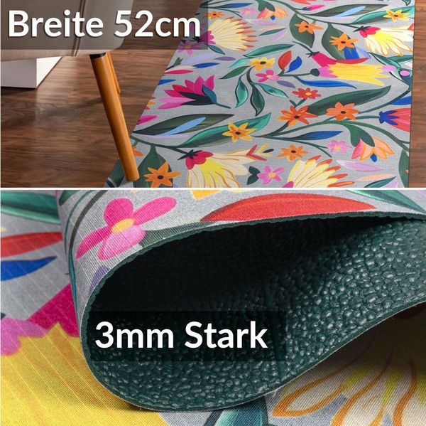 ANRO Küchenläufer RANNA pflegeleicht Teppichläufer Bodenmatte Flurläufer Küchenteppich, eckig, Höhe: 3 mm, Meterware rutschfest 100cm Einfach Bunt wasserdicht