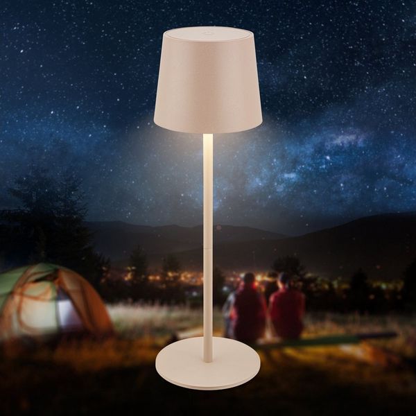 BRILONER - LED Tischlampe kabellos IP44 mit Touch, dimmbar, Akku & Lichtquelle tauschbar, Nachttischlampe, Leselampe, LED Lampe, Campinglampe, Tischleuchte, Akkulampe, Outdoor, 11x34,5 cm, Beige