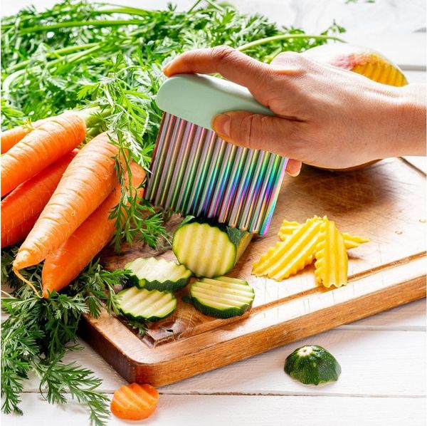 LEKKABOX Gemüse-Scheibenschneider Wellenschneider Gemüse Obst - Edelstahl Wellen-Schnitt Gemüseschneider, Schneidet Obst und Gemüse in hübsche Wellenform