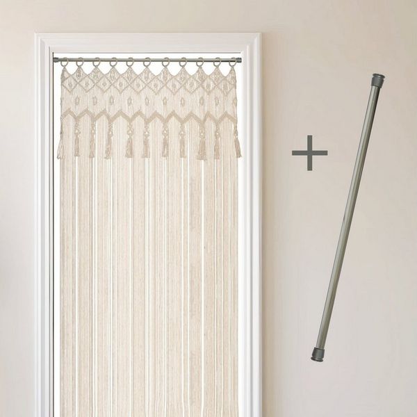 Cozyor Vorhang Makramee 132 x 200 cm mit Vorhangstange 70-120 cm, Boho Gardine (1 St), Ösen, Baumwolle, Raumteiler beige Driftwood, Boho Wandteppich, Türvorhang handgemacht