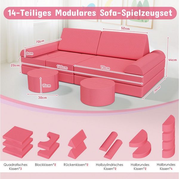 TLGREEN Kindersofa Modulares Kinder Spielsofa 15-teilig, Kreatives Bauset zum Bauen von Autos, Raketen & Burgen, Spielzeug-Geschenk für Jungen und Mädchen