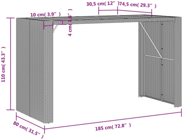 vidaXL Garten-Bartisch mit Holzplatte Grau 185x80x110 cm Polyrattan 368701 Bild 9