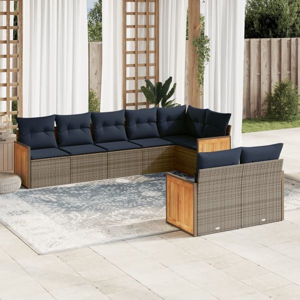 vidaXL 8-teiliges Gartensofa-Set mit Kissen, grau, Polyrattan 3227832