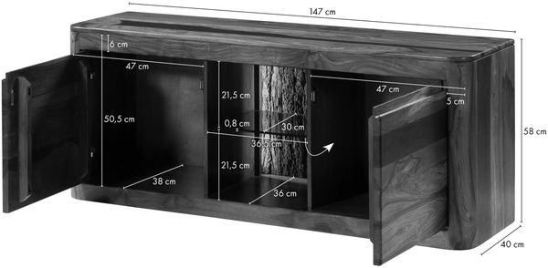 TV-Board Sheesham 147x40x58 walnuss gewachst TORONTO LUX #200 Bild 6