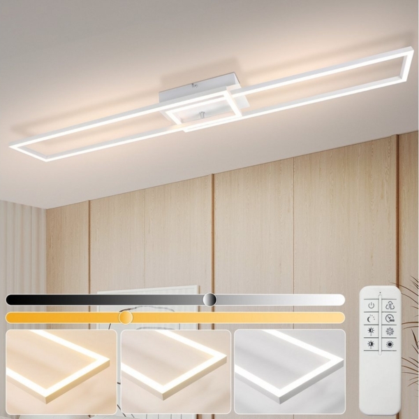 Nettlife LED Deckenleuchte Holz Wohnzimmer Dimmbar Schwarz/Weiß 102CM Modern, Dimmbar mit Fernbedienung, LED fest integriert, Rechteckig Deckenbeleuchtung für Schlafzimmer Wohnzimmer Küche Flur