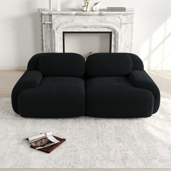 Loveseat-Sofa, aus Cordsamt modular kombinierbar mit geschwungenen Armlehnen und rutschfester Unterseite hochelastische Polsterung für Wohnzimmer Schlafzimmer und Heimkino, Cordsamt, Black