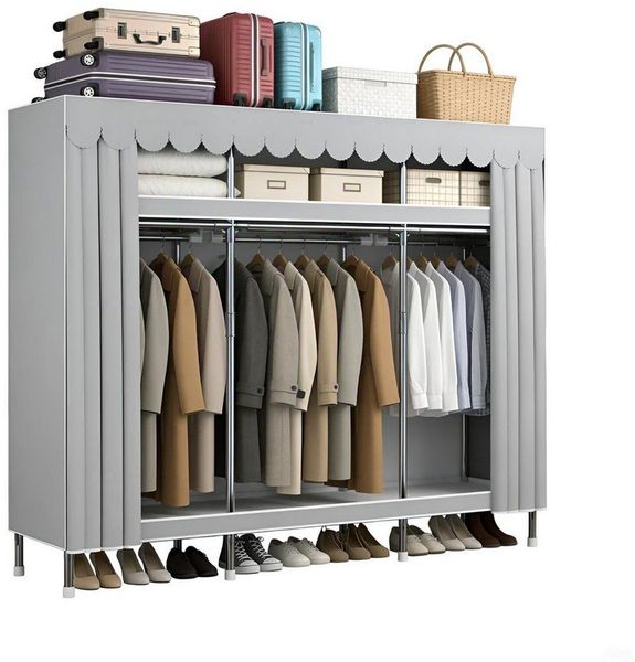 ibettertec Stoffschrank Kleiderschrank, 170 x 130 x 45 cm, Faltschrank (mit Überzug aus Vliesstoff, Kleiderstange, Metallgestell,grau,Praktische Möbel) Tragbarer Kleiderschrank,stoffkleiderschrank,mit Reißverschluss