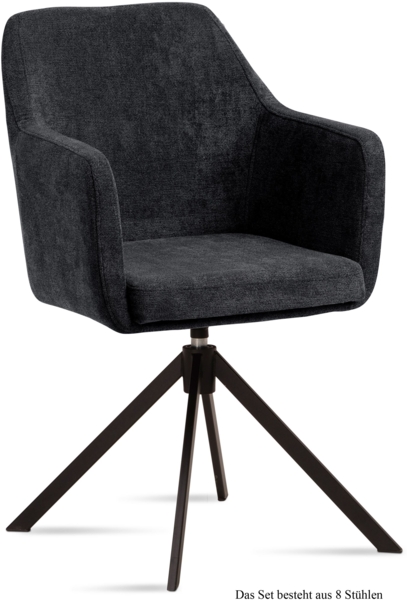 Armlehnstuhl drehbar (8er-Set) Denice 57x87x60 Schwarz/Anthrazit
