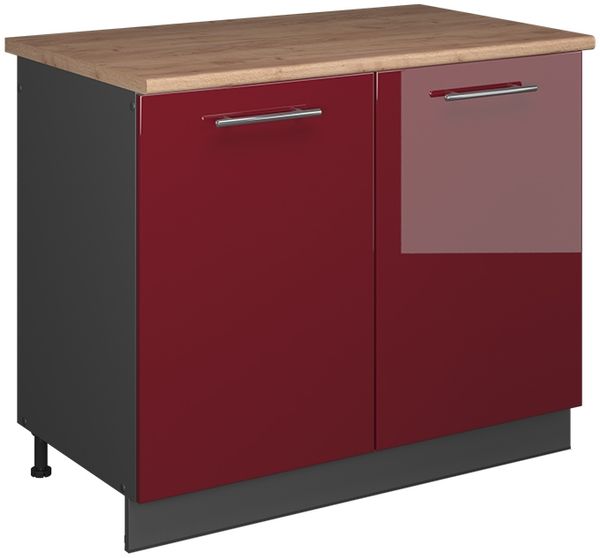 Spülenunterschrank Fame-Line Bordeaux Hochglanz/Anthrazit 100 cm, AP Eiche Vicco
